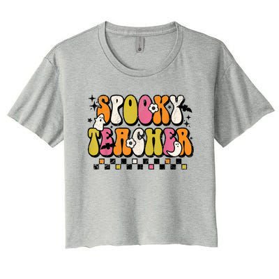 Funny Spooky Season Retro Spooky Teacher Halloween Costume Women's Crop Top Tee