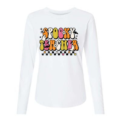 Funny Spooky Season Retro Spooky Teacher Halloween Costume Womens Cotton Relaxed Long Sleeve T-Shirt