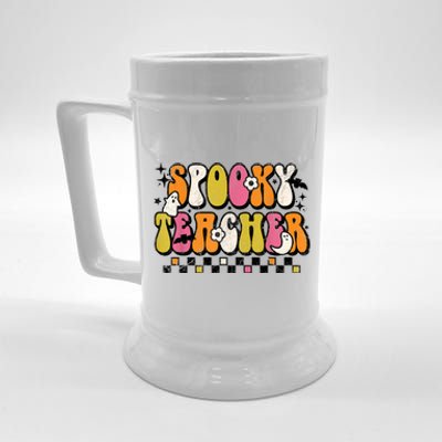 Funny Spooky Season Retro Spooky Teacher Halloween Costume Beer Stein