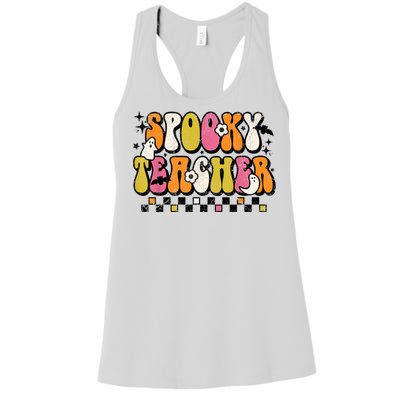 Funny Spooky Season Retro Spooky Teacher Halloween Costume Women's Racerback Tank