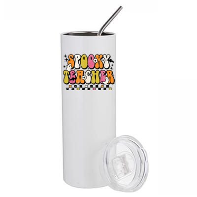 Funny Spooky Season Retro Spooky Teacher Halloween Costume Stainless Steel Tumbler