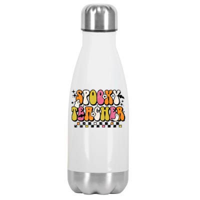 Funny Spooky Season Retro Spooky Teacher Halloween Costume Stainless Steel Insulated Water Bottle