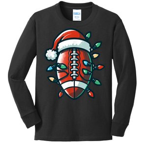 Football Santa Sports Christmas Design Football Player Kids Long Sleeve Shirt