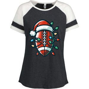 Football Santa Sports Christmas Design Football Player Enza Ladies Jersey Colorblock Tee