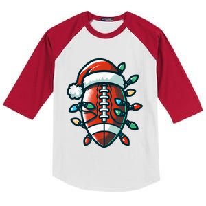 Football Santa Sports Christmas Design Football Player Kids Colorblock Raglan Jersey