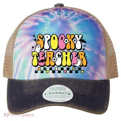 Funny Spooky Season Retro Spooky Teacher Halloween Costume Legacy Tie Dye Trucker Hat