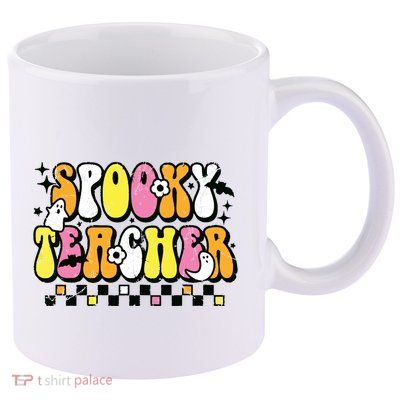 Funny Spooky Season Retro Spooky Teacher Halloween Costume 11oz C Handle Ceramic Mug