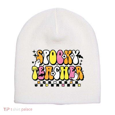 Funny Spooky Season Retro Spooky Teacher Halloween Costume Short Acrylic Beanie