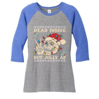 Festive Sarcastic Snarky Skeleton Ugly Christmas Sweater Gift Women's Tri-Blend 3/4-Sleeve Raglan Shirt