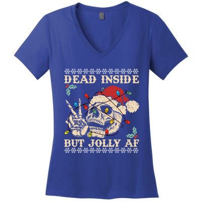 Festive Sarcastic Snarky Skeleton Ugly Christmas Sweater Gift Women's V-Neck T-Shirt