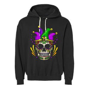 Funny Sugar Skull Mardi Gras Party Garment-Dyed Fleece Hoodie