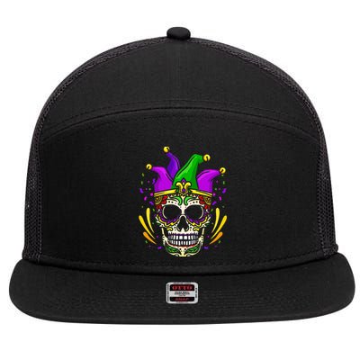 Funny Sugar Skull Mardi Gras Party 7 Panel Mesh Trucker Snapback Hat