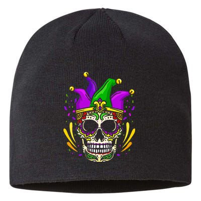 Funny Sugar Skull Mardi Gras Party Sustainable Beanie