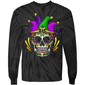 Funny Sugar Skull Mardi Gras Party Tie-Dye Long Sleeve Shirt