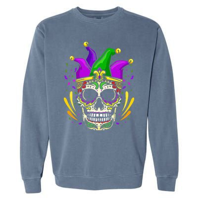 Funny Sugar Skull Mardi Gras Party Garment-Dyed Sweatshirt