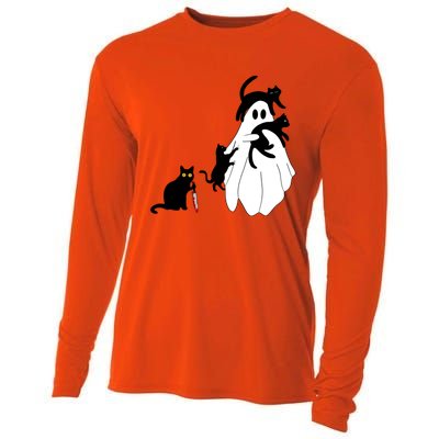 Funny Saying Spooky Season Halloween Cat Ghost Cooling Performance Long Sleeve Crew