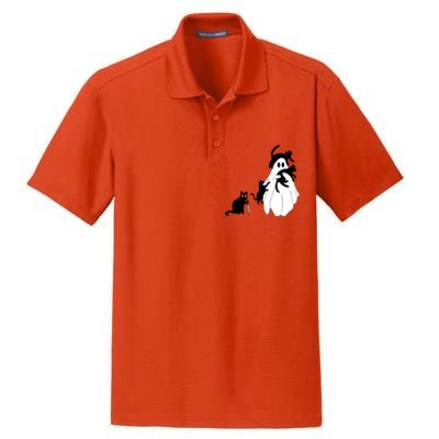 Funny Saying Spooky Season Halloween Cat Ghost Dry Zone Grid Polo