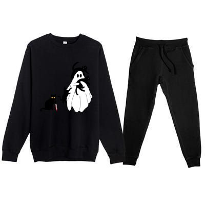 Funny Saying Spooky Season Halloween Cat Ghost Premium Crewneck Sweatsuit Set