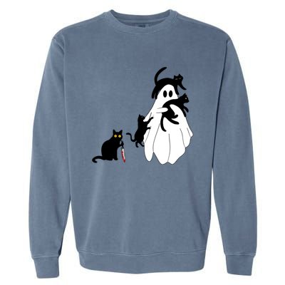 Funny Saying Spooky Season Halloween Cat Ghost Garment-Dyed Sweatshirt