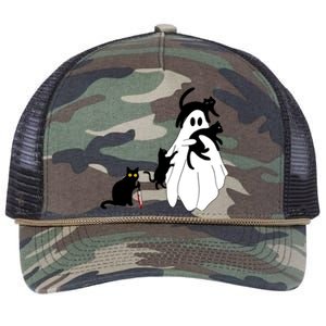 Funny Saying Spooky Season Halloween Cat Ghost Retro Rope Trucker Hat Cap