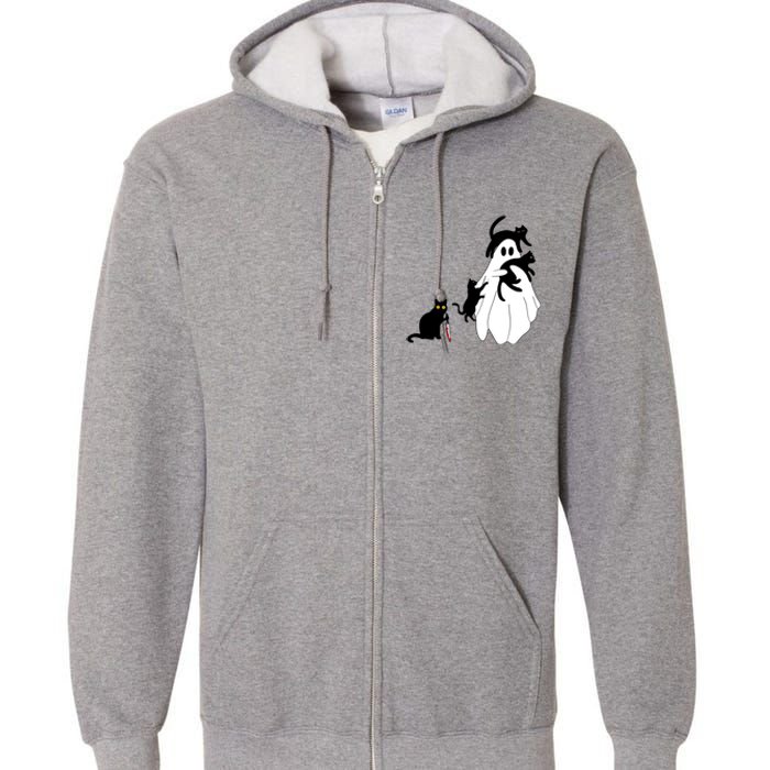 Funny Saying Spooky Season Halloween Cat Ghost Full Zip Hoodie