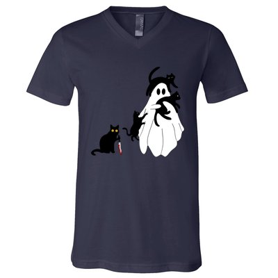 Funny Saying Spooky Season Halloween Cat Ghost V-Neck T-Shirt