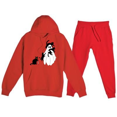 Funny Saying Spooky Season Halloween Cat Ghost Premium Hooded Sweatsuit Set