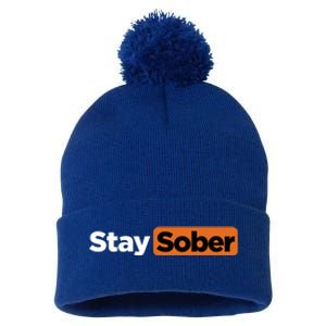 Funny Stay Sober Pom Pom 12in Knit Beanie