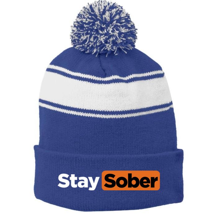 Funny Stay Sober Stripe Pom Pom Beanie