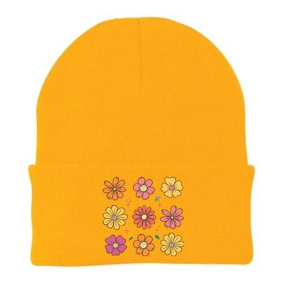 Flowers Spring Summer Floral Groovy Knit Cap Winter Beanie