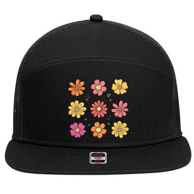 Flowers Spring Summer Floral Groovy 7 Panel Mesh Trucker Snapback Hat