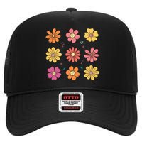 Flowers Spring Summer Floral Groovy High Crown Mesh Back Trucker Hat