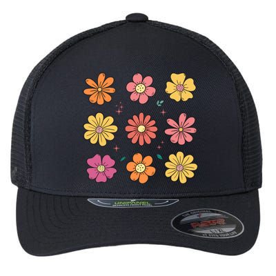 Flowers Spring Summer Floral Groovy Flexfit Unipanel Trucker Cap