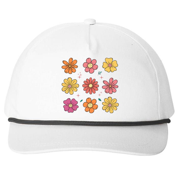 Flowers Spring Summer Floral Groovy Snapback Five-Panel Rope Hat