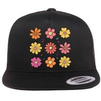 Flowers Spring Summer Floral Groovy Flat Bill Trucker Hat