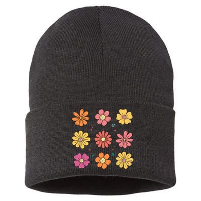 Flowers Spring Summer Floral Groovy Sustainable Knit Beanie