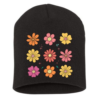 Flowers Spring Summer Floral Groovy Short Acrylic Beanie