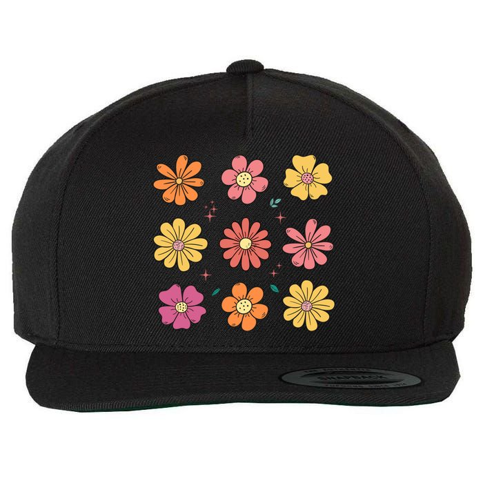 Flowers Spring Summer Floral Groovy Wool Snapback Cap