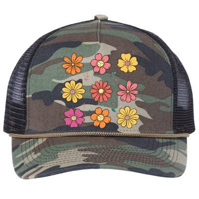 Flowers Spring Summer Floral Groovy Retro Rope Trucker Hat Cap