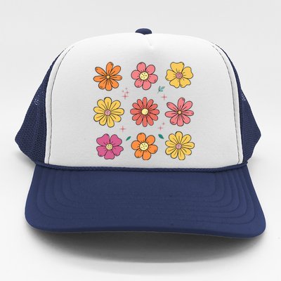 Flowers Spring Summer Floral Groovy Trucker Hat