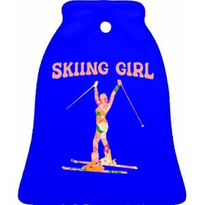 Funny Skiing Ski Mountain Winter Snow Sport Great Gift Skiing Gift Ceramic Bell Ornament