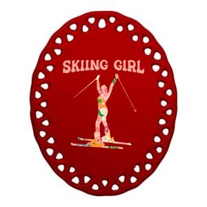 Funny Skiing Ski Mountain Winter Snow Sport Great Gift Skiing Gift Ceramic Oval Ornament