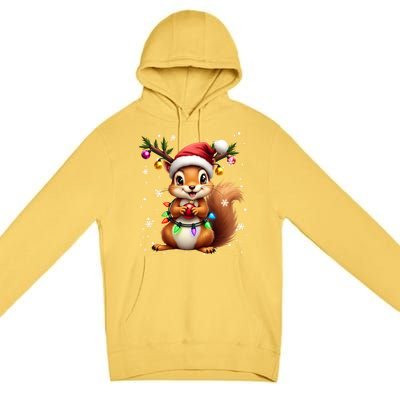 Festive Squirrel Spreading Holiday Cheer With Lights Gift Premium Pullover Hoodie