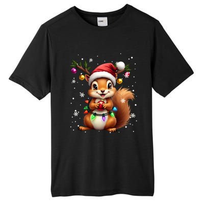 Festive Squirrel Spreading Holiday Cheer With Lights Gift Tall Fusion ChromaSoft Performance T-Shirt