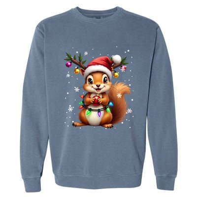 Festive Squirrel Spreading Holiday Cheer With Lights Gift Garment-Dyed Sweatshirt