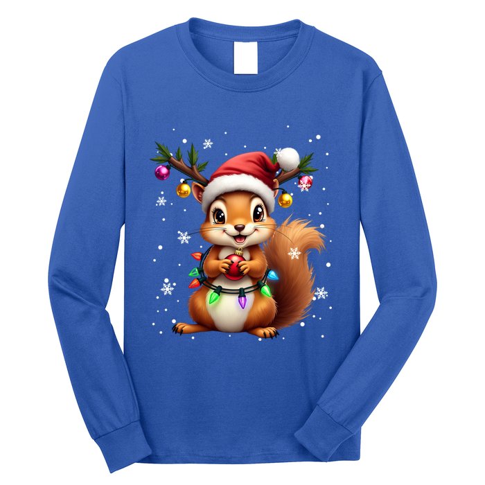 Festive Squirrel Spreading Holiday Cheer With Lights Gift Long Sleeve Shirt