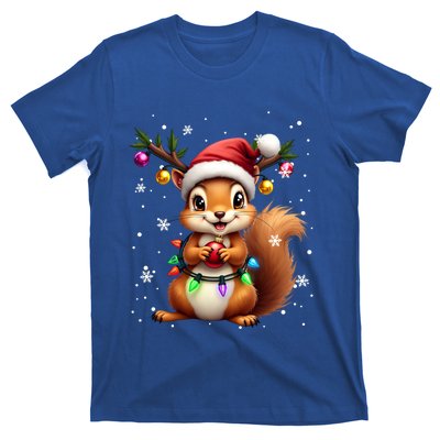 Festive Squirrel Spreading Holiday Cheer With Lights Gift T-Shirt