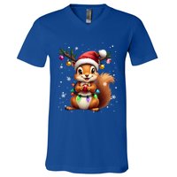 Festive Squirrel Spreading Holiday Cheer With Lights Gift V-Neck T-Shirt