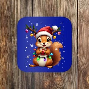 Festive Squirrel Spreading Holiday Cheer With Lights Gift Coaster