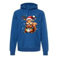 Festive Squirrel Spreading Holiday Cheer With Lights Gift Premium Hoodie